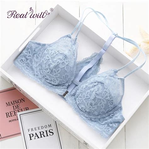 realwill front closure thin women lace bra female lingerie deep v sexy