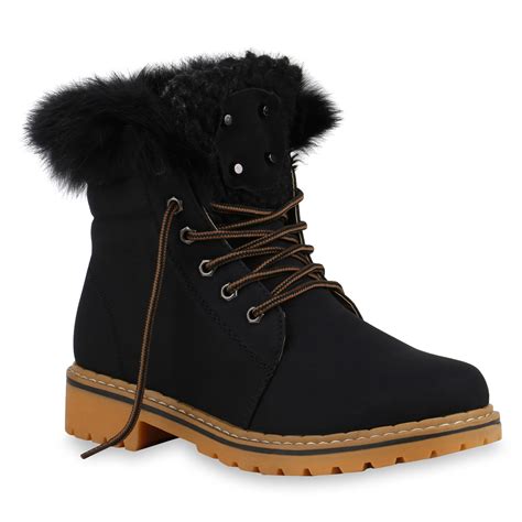 warm gefuetterte damen stiefeletten fell outdoor boots winterschuhe  ebay