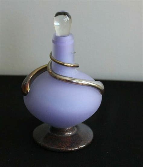 Vintage Frosted Purple Glass Perfume Bottle With Silver Plated Accent