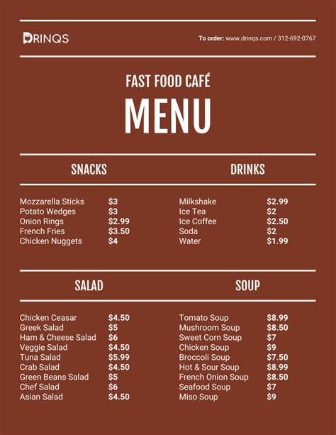 brown fast food restaurant menu venngage