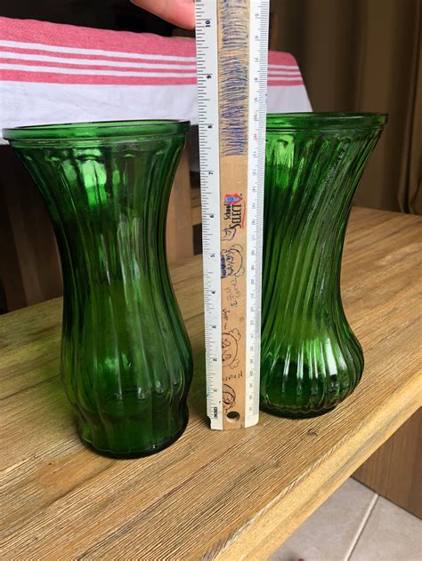 Vintage Hoosier Glass Green Vases Etsy
