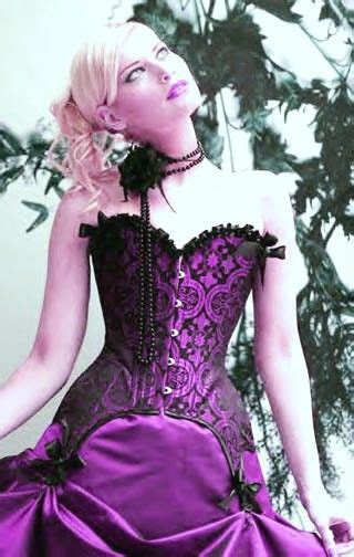 Steampunk Victorian Corset Damask Black Purple Garters Ebay Corsets