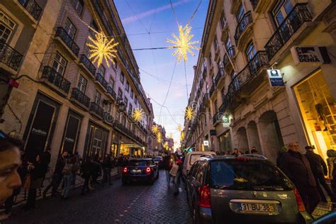lisbon portugal december   streets  beautiful lisbon  christmas time editorial