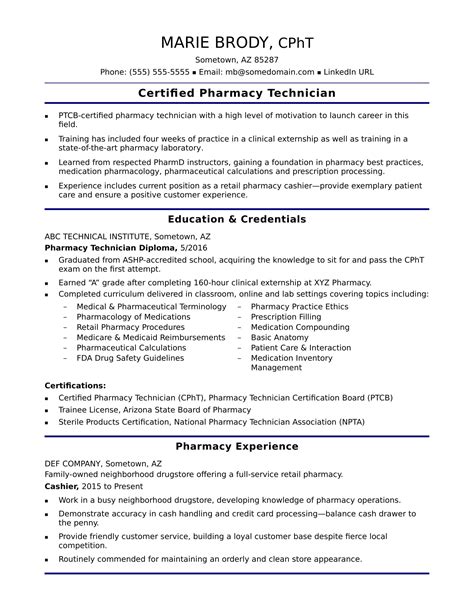 Entry Level Pharmacy Technician Resume