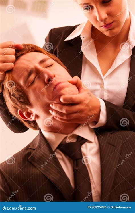 woman abusing  man   workplace stock photo image  despise