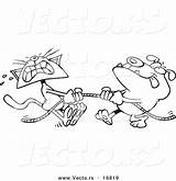 Tug War Dog Cartoon Outline Playing Coloring Vector Bull Cat Toonaday Get sketch template