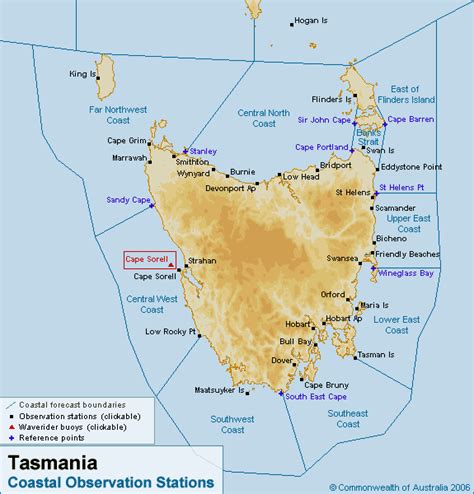 tasmanian coastal weather observation stations
