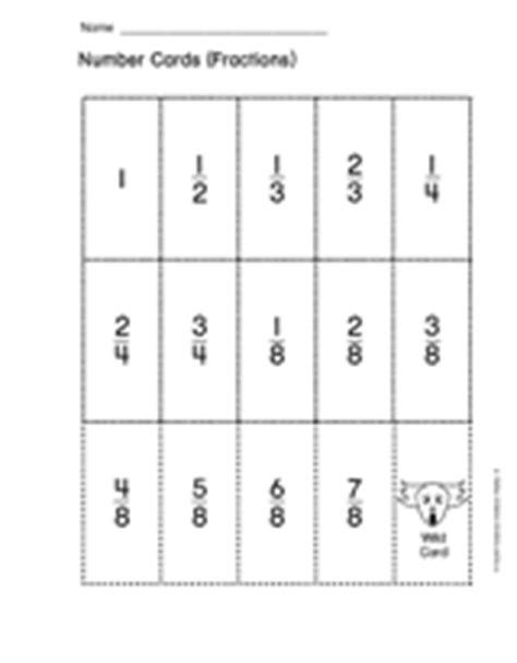 number cards fractions printable st  grade teachervision