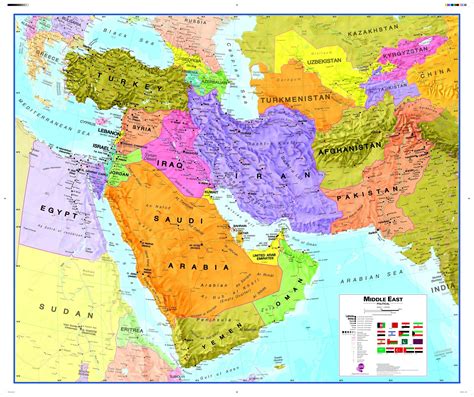 middle east wall map political mapscomcom
