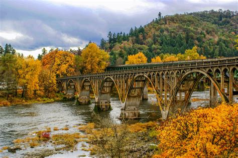 autumn landscape  bridge  oregon image  stock photo public