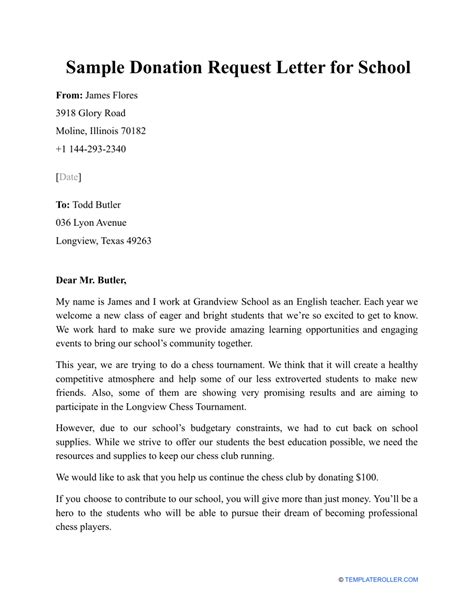 donation request letter  school  printable  templateroller