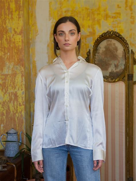 Vintage White Silk Blouse Casual Liquid Silk Shirt Etsy