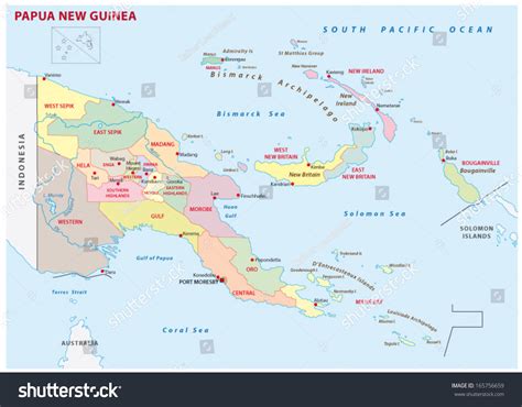 Papua New Guinea Administrative Map Stock Vector