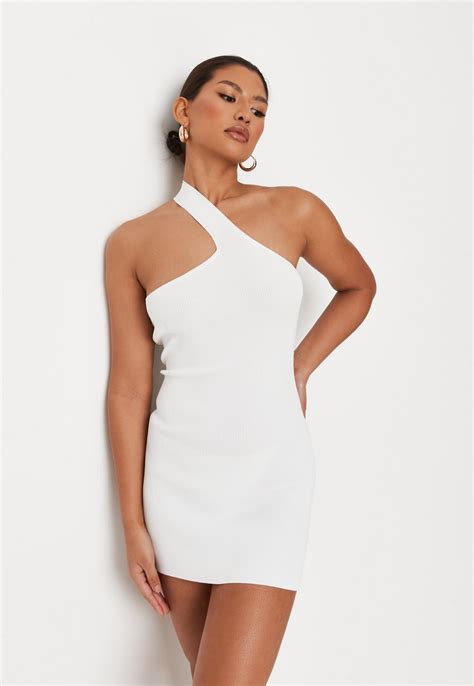 White Cut Out One Shoulder Knit Mini Dress Missguided