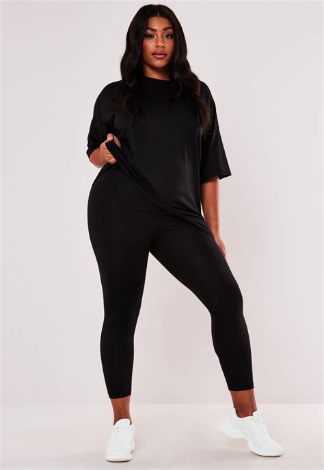plus size black oversized t shirt and leggings co ord set missguided