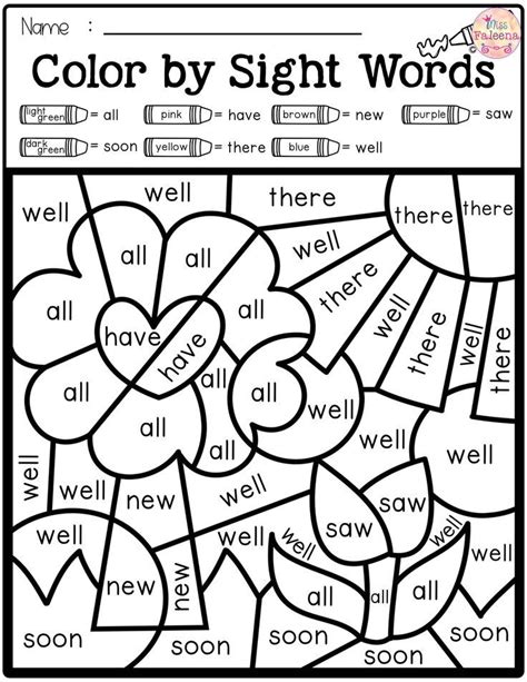 spring color  code sight words primer sight words kindergarten