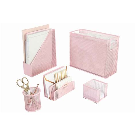 Fontvieille 5 Piece Pink Desk Organizer Set With Desktop Hanging File
