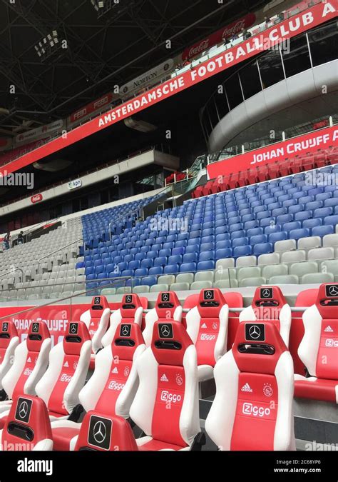 amsterdam netherlands    ajax amsterdam stadium seat white  red stock photo alamy