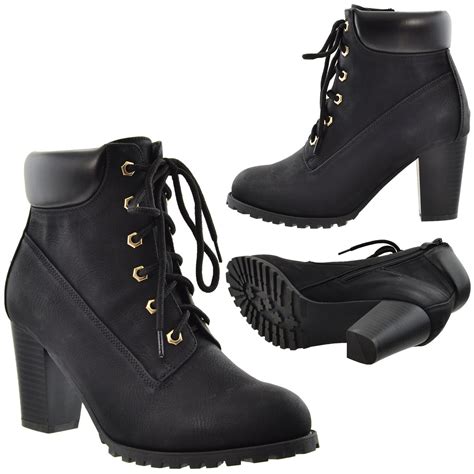 Women S Ankle Boots Lace Up Booties Chunky Stacked High Heel Rugged