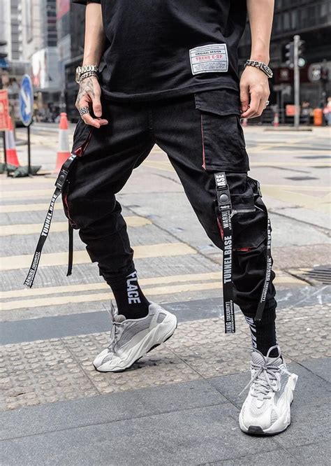 men s streetwear techwear black cargo jogger pants etsy