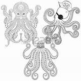 Octopus Coloring Tribal Tattoo Zentangle Octopuses Hand Drawn Set Tentacle Pages Stress Anti Mandala Adult Ad Boho Svg Printable Designlooter sketch template