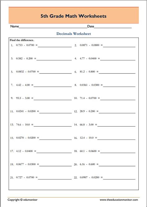 grade math worksheets  edumonitor
