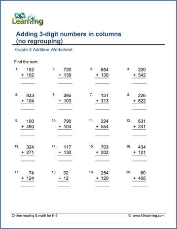 grade  addition worksheets  printable math addition