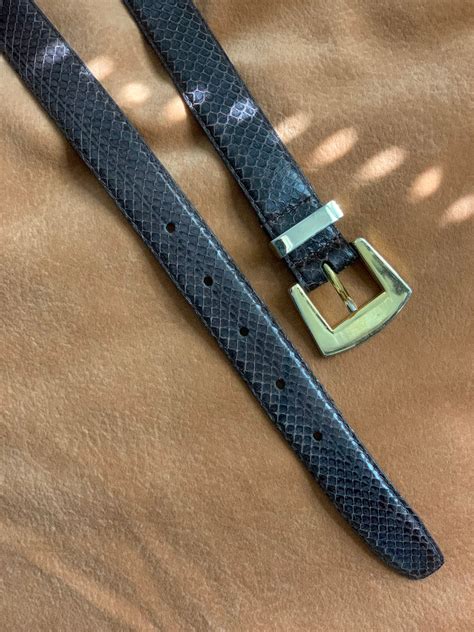 vintage brown leather snakeskin belt skinny belt gold etsy
