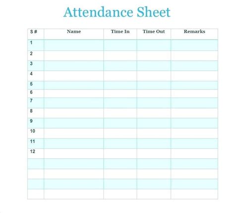 printable attendance sheet  teachers attendance sheet template