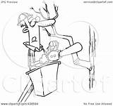 Tree Trimmer Holding Saw Toonaday Royalty Outline Cartoon Illustration Coloring Rf Clip Template sketch template
