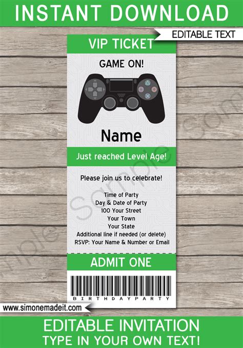 downloadable  printable video game party invitation template