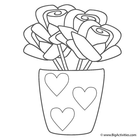roses  vase  hearts coloring page mothers day