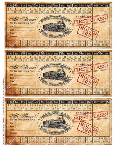 instant  printable vintage train ticket birthday etsy