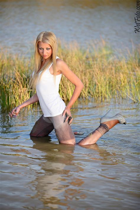 196 1 crazy tights wetlook with hot blond beautiful girl
