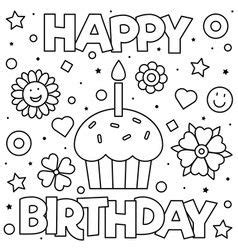 coloring page vector happy birthday coloring pages  printable