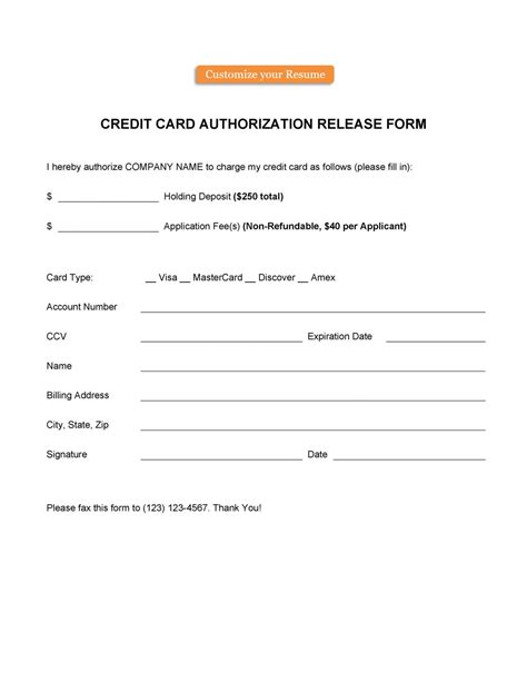 printable  credit card authorization forms templates readytouse