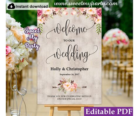 floral  sign templateboho wedding  sign templaterustic