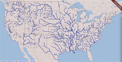 united states map  rivers  mountains