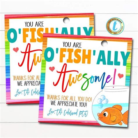 goldfish gift tags ofishally awesome teacher appreciation week