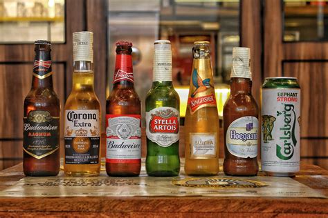 assorted glass bottles  beers  stock photo