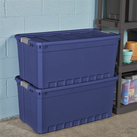 pk plastic storage containers large blue  gallon stacking bin box tote  lid ebay