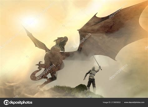 knight fighting dragon dragon man render stock photo  cdenissmile