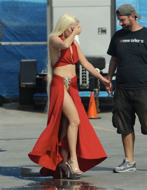 lady gaga flashes nude coloured panties while on set of tv
