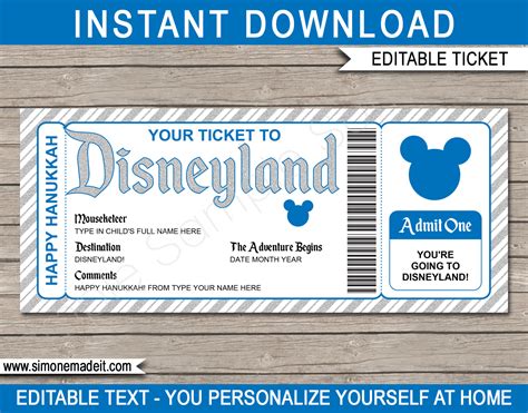 fake disneyland printable ticket