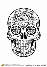 Squelette Mort Tete Fleurs Sucre Coloriages Calavera Tête Espagne Gratuit Hugolescargot Imprimé Colorier Skulls Mexicaine Mexicain Incroyable épinglé Crâne Fois sketch template