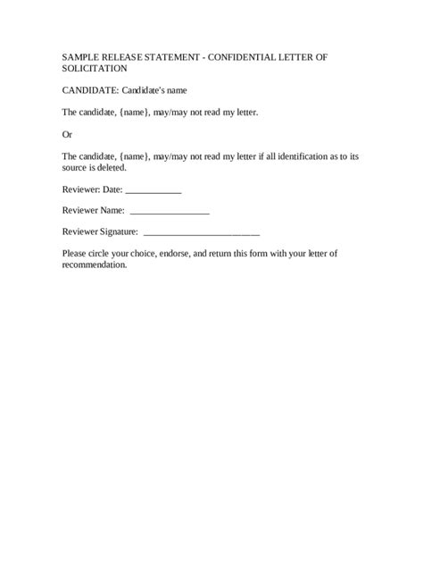sample release statement confidential letter  solicitation