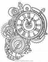 Coloring Steampunk Clock Pages Adult Description sketch template