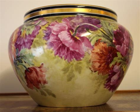 limoges jardinierecache pot  colorful flowers artist signed lgolse