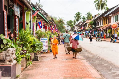 luang prabang laos january 2017 monks city street copy