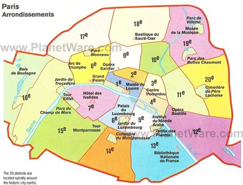 paris arrondissement map printable map  paris arrondissements planetware paris map